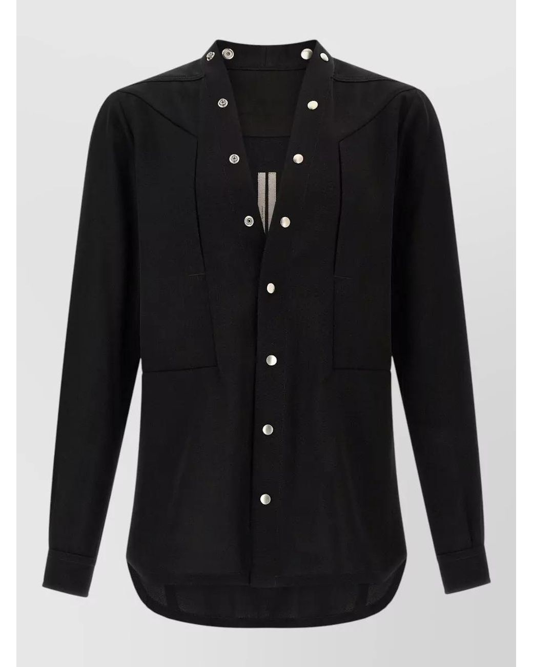 Rick Owens Black Cotton V-Neck Shirt Jacket for men