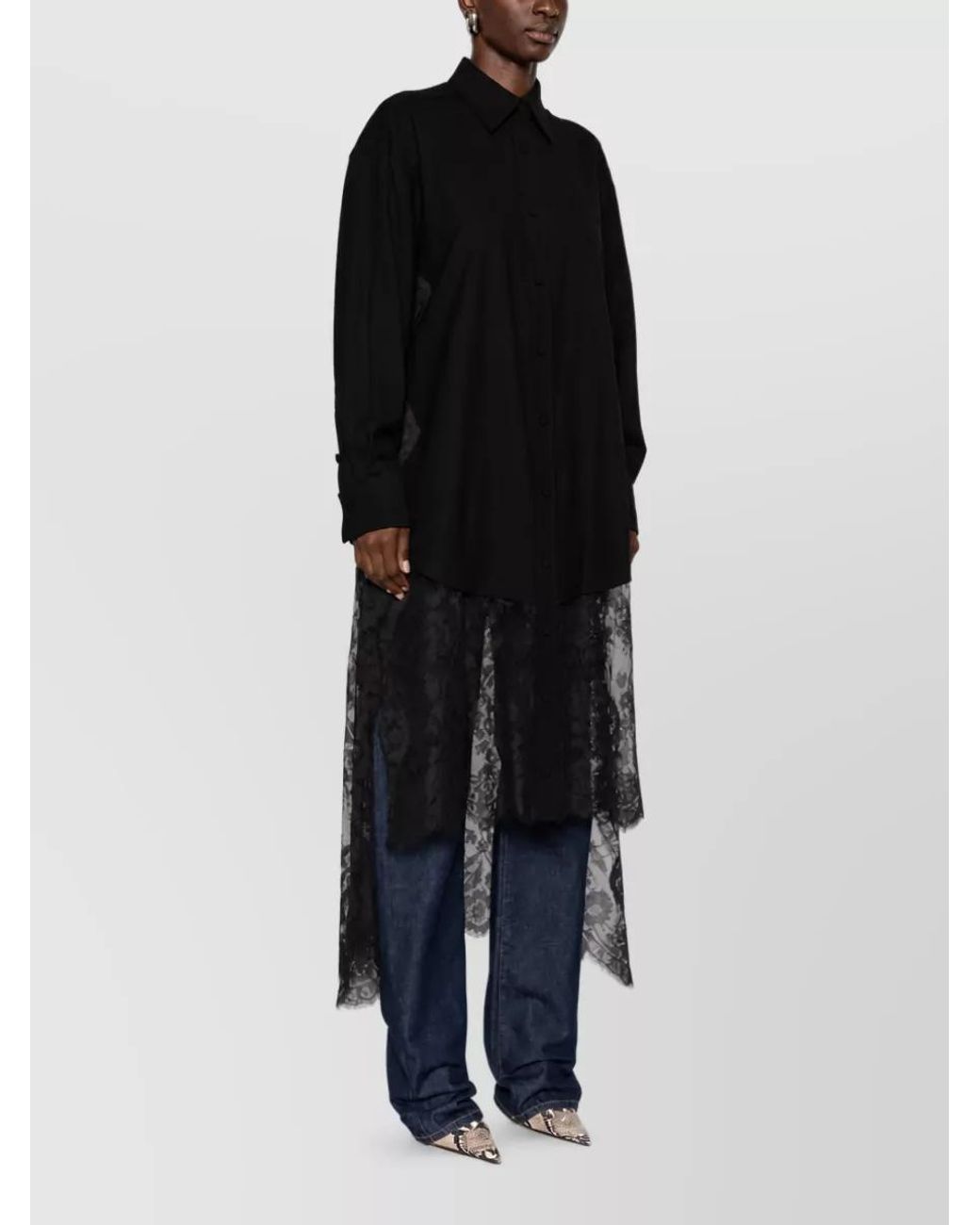 Zimmermann Black Lace Wool Long-Sleeve Shirt Dress