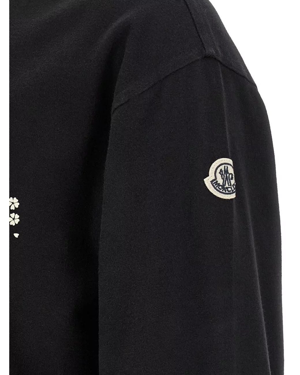 Moncler Genius Black Cotton Printed Long Sleeve T Shirt for men