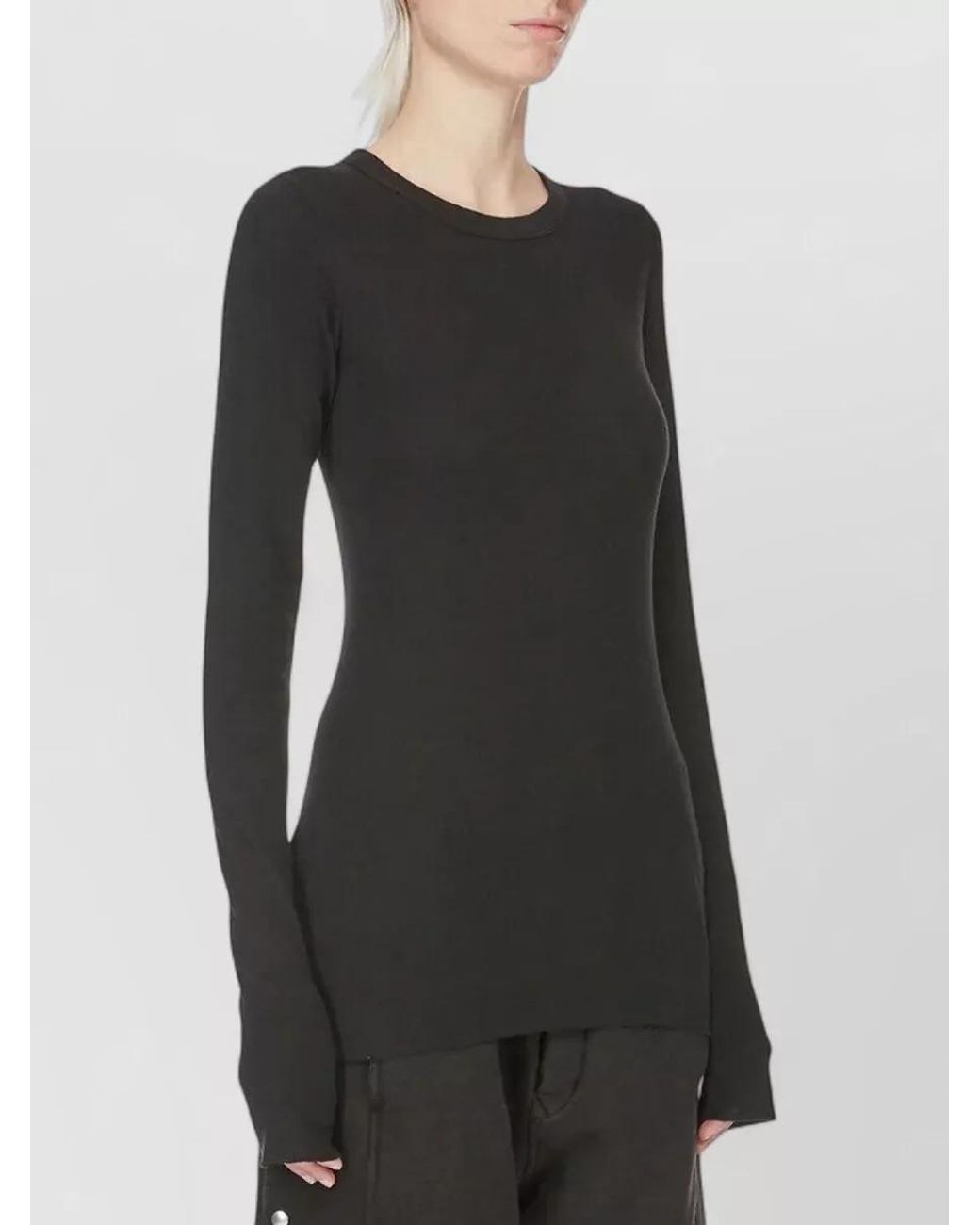 Rick Owens Black Cotton Long Sleeve T Shirt
