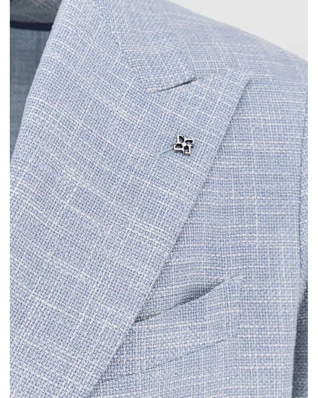 Tagliatore Blue Virgin Wool Silk Cotton Double-Breasted Blazer for men