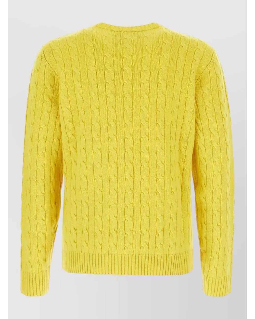 Valentino Garavani Yellow Cable Knit Crew Neck Sweater Long Sleeves for men