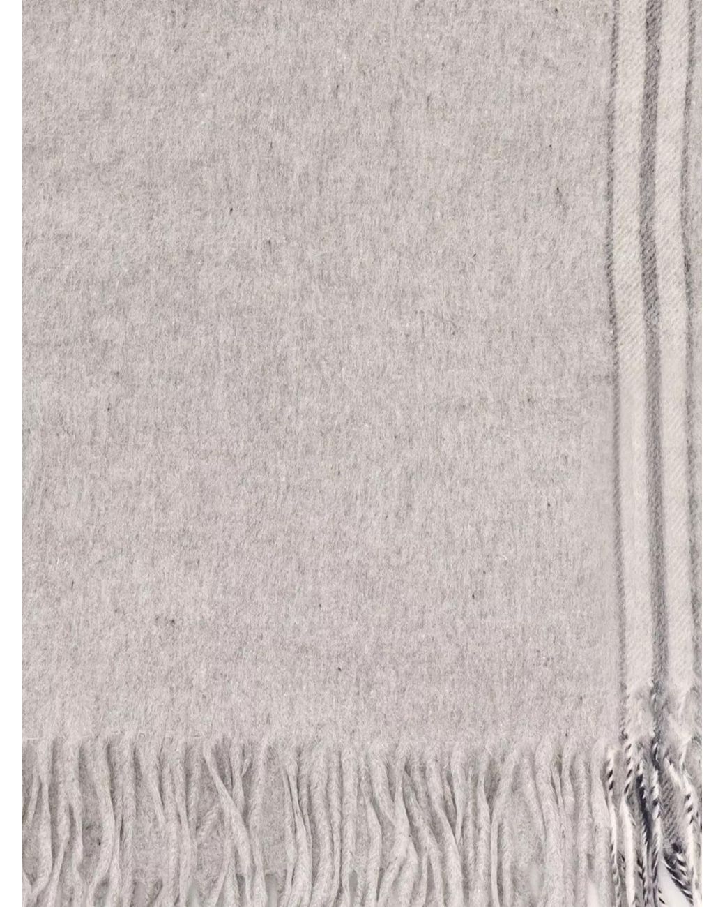 Brunello Cucinelli White Detail Striped Luxurious Silk Scarf for men