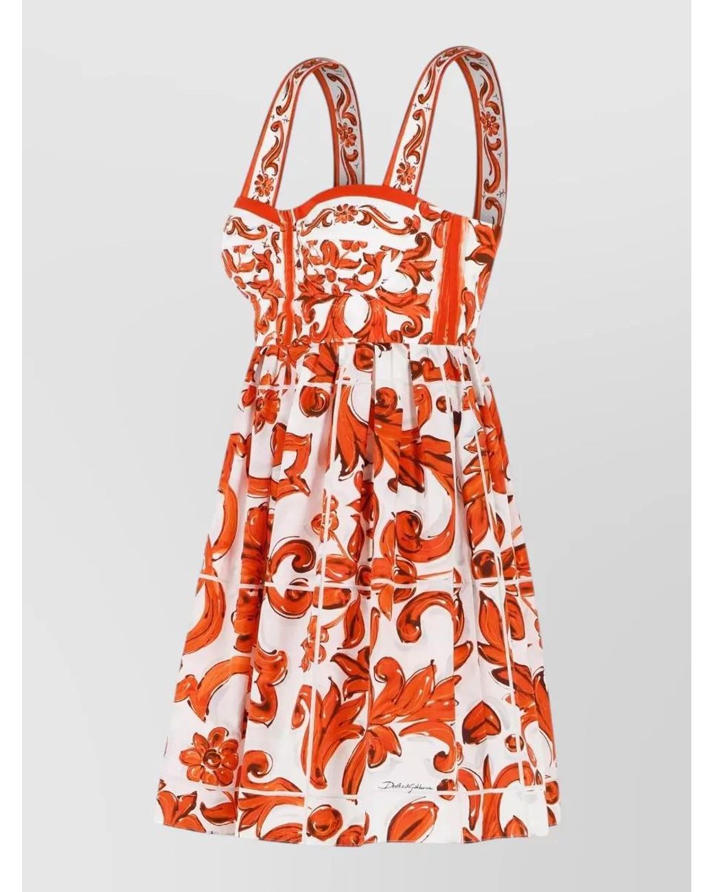 Dolce & Gabbana Red Cotton Majolica-Print Bustier Mini Dress
