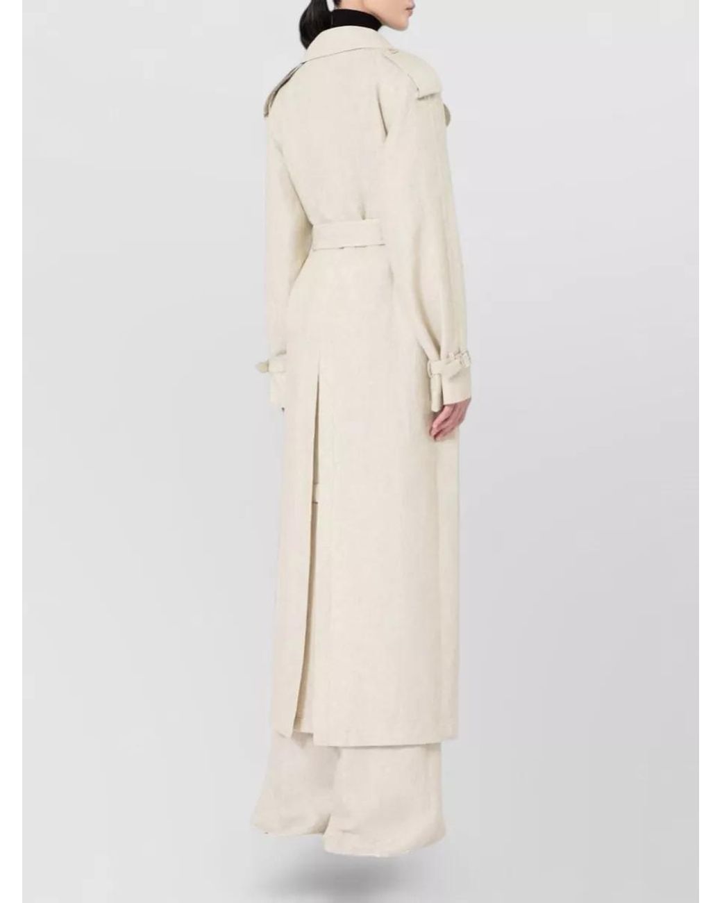Max Mara Natural Linen Double-Breasted Belted Trench Coat
