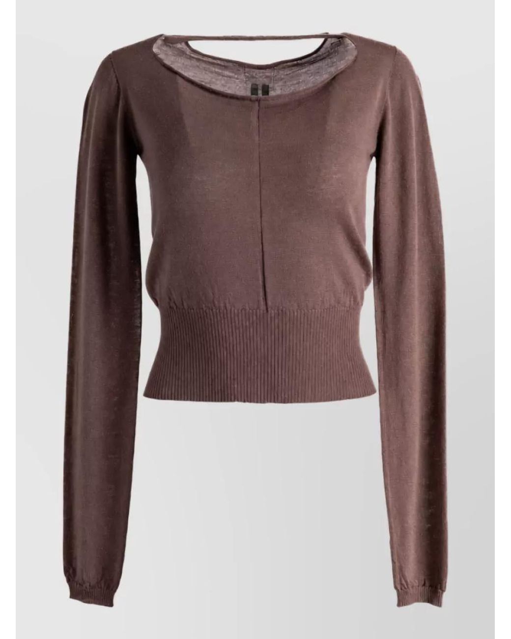 Rick Owens Brown Fine-Knit Cutout Cropped Jumper