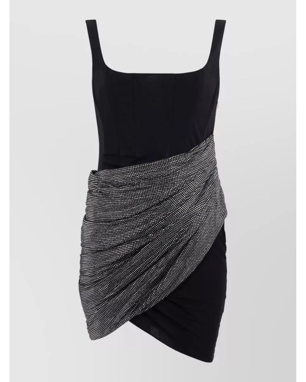 GIUSEPPE DI MORABITO Black Sleeveless Draped Rhinestone-Embellished Mini Dress