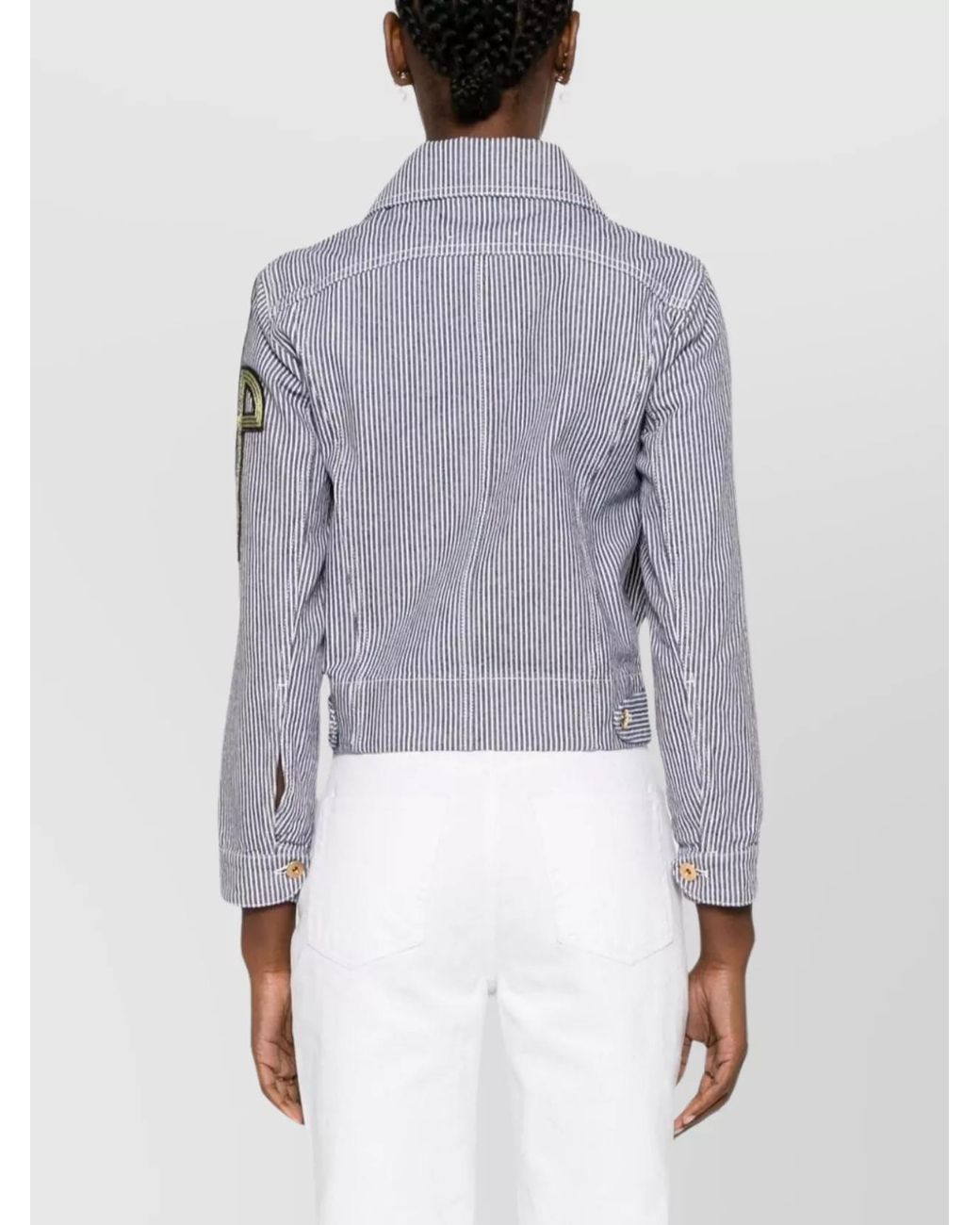 Patou Blue Striped Cropped Denim Jacket