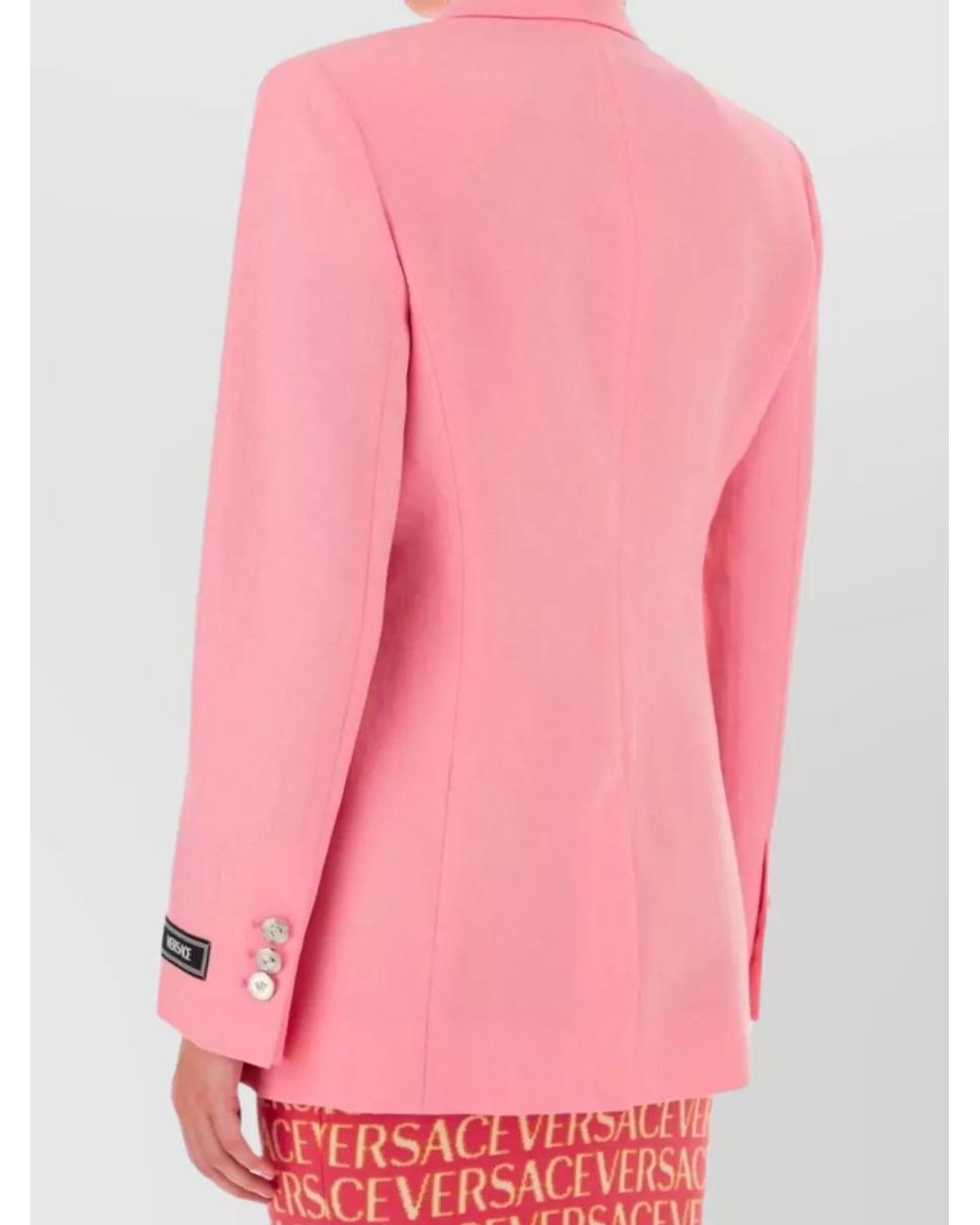 Versace Pink Wool Logo-Jacquard Single-Breasted Blazer