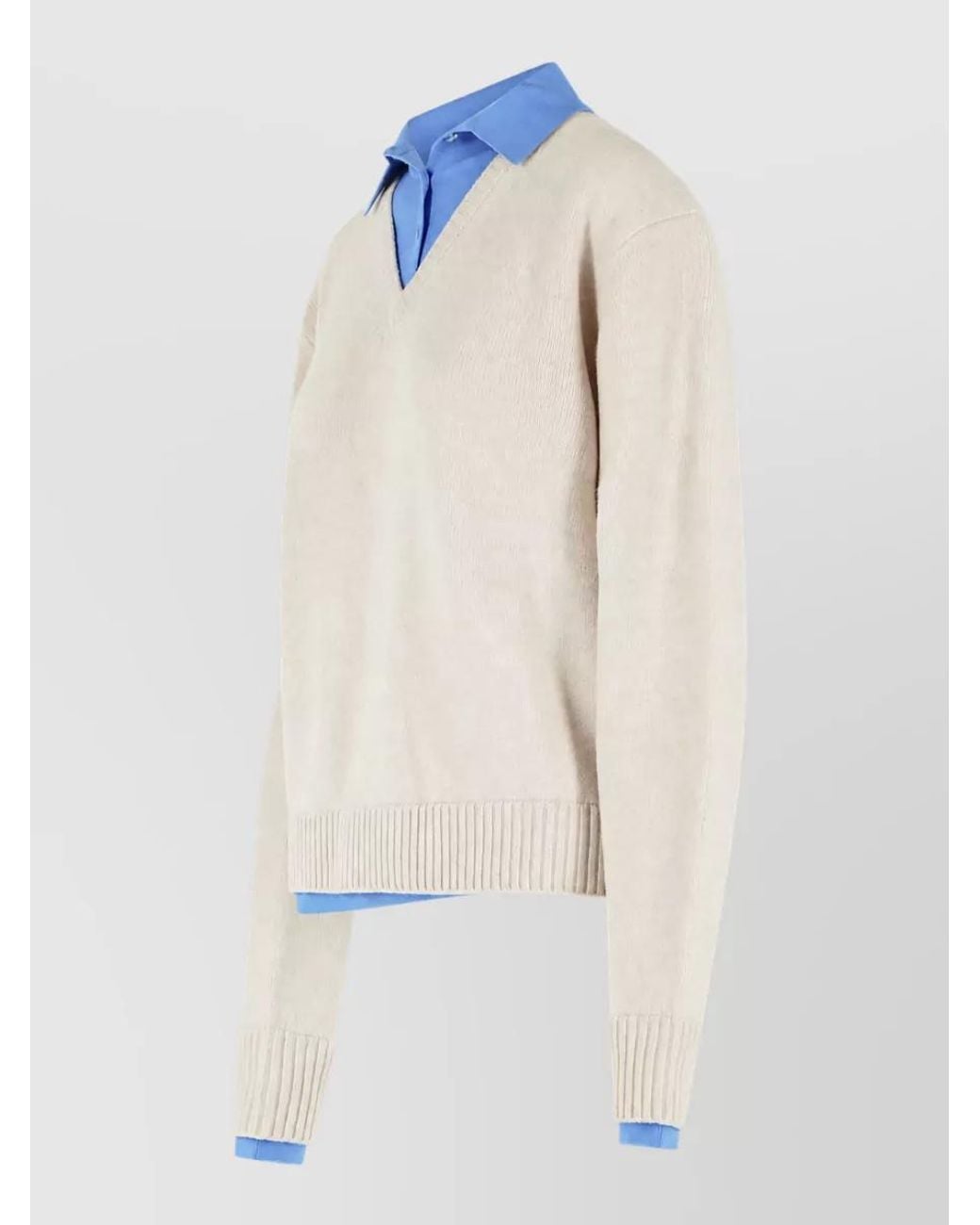 Acne Blue Wool V-Neck Layered Polo Sweater