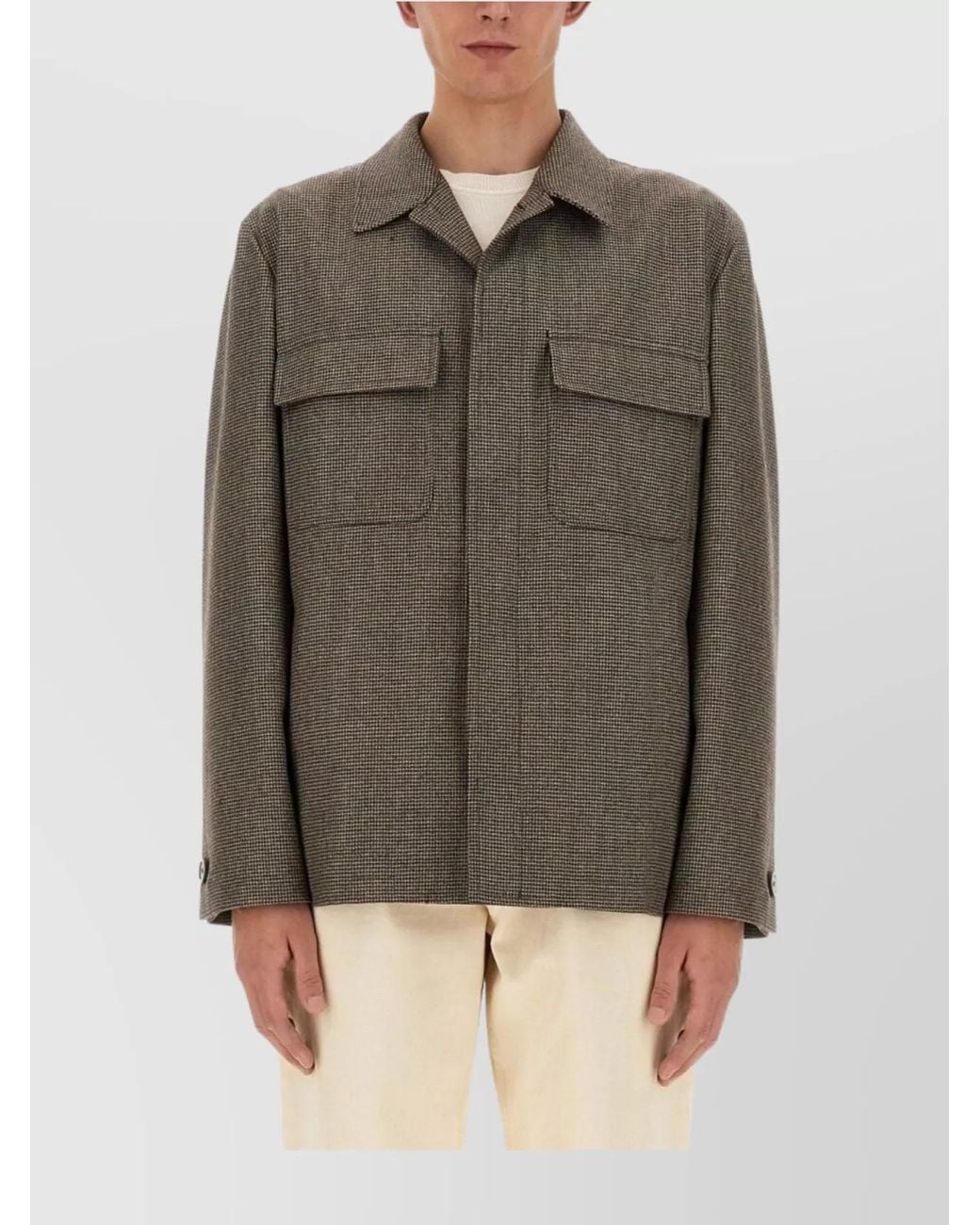 Lardini Gray Wool Cashmere Shirt Jacket for men