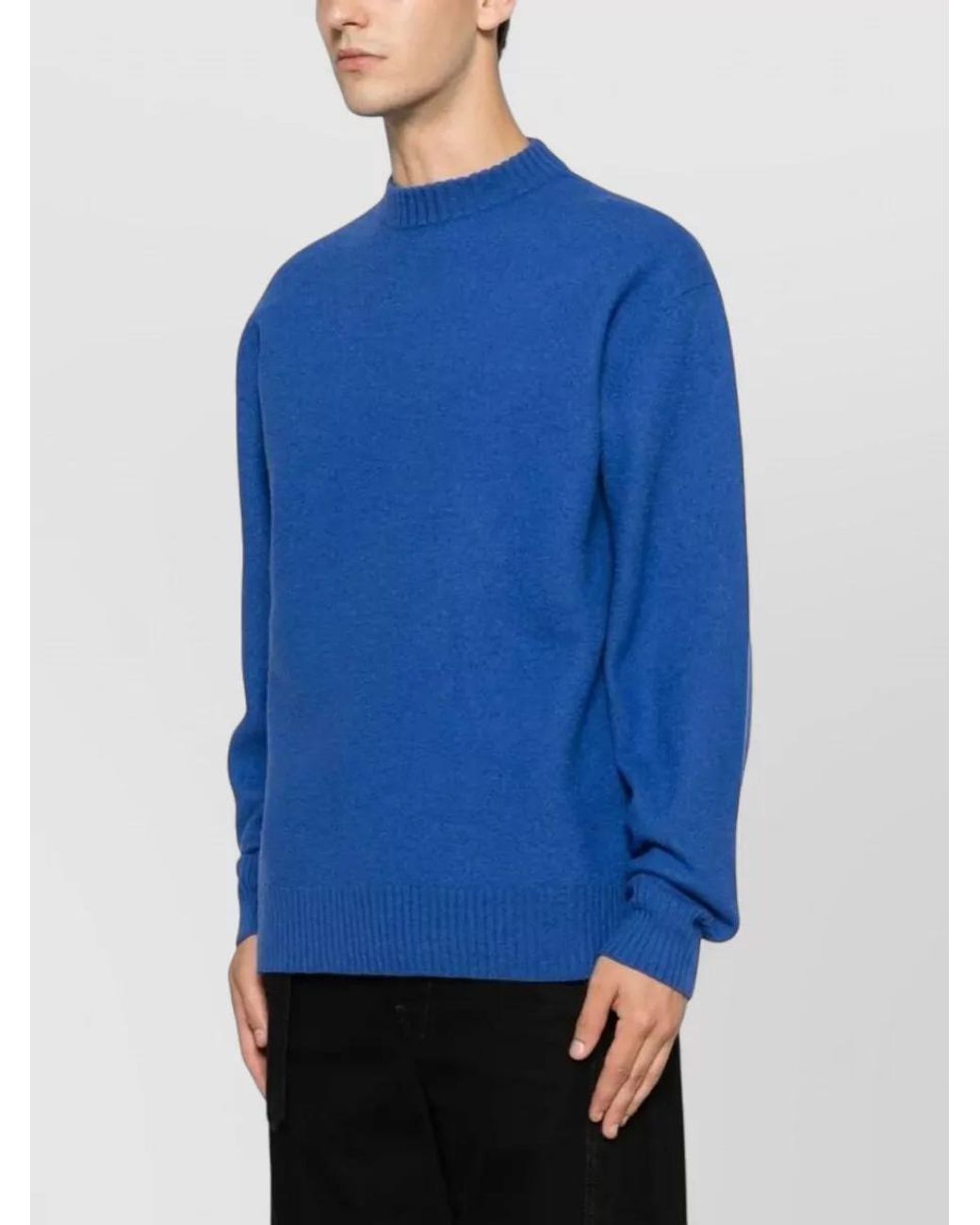 Jil Sander Blue Wool Ribbed Turtleneck Long-Sleeve Sweater for men