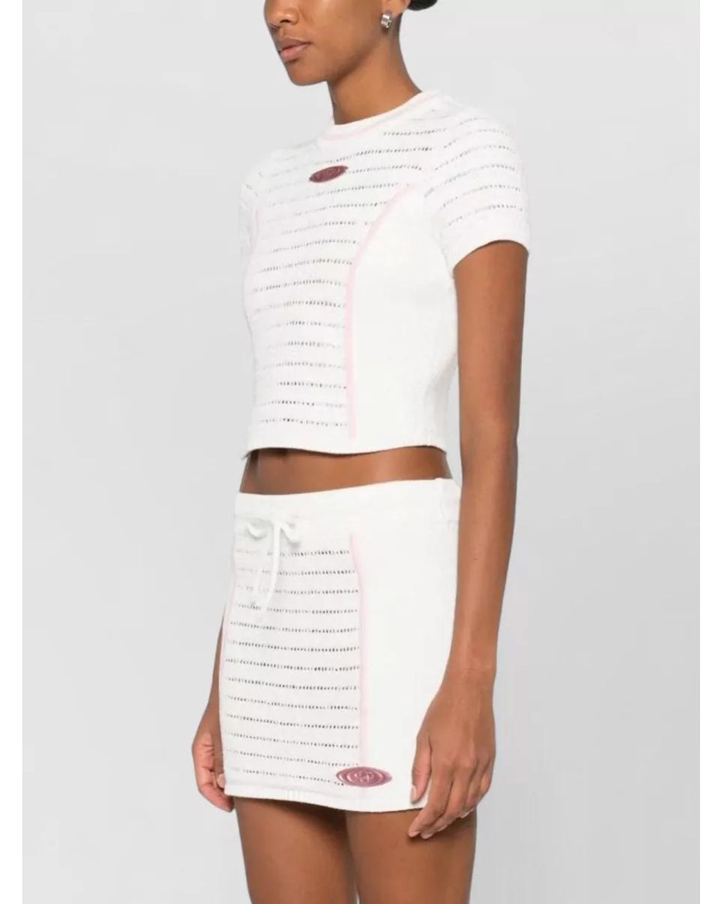 Casablanca White Cropped Logo-Trim Knitted Top