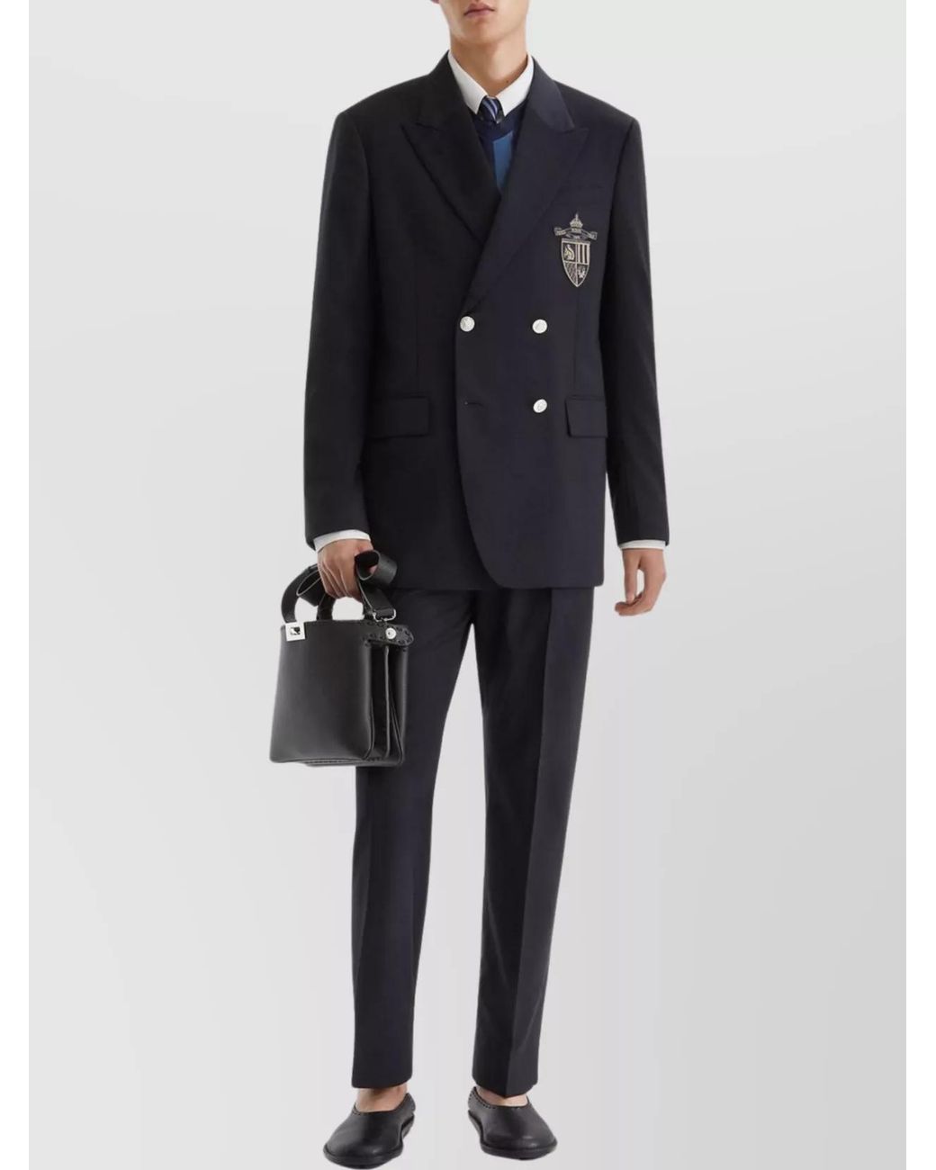 Fendi Blue Virgin Wool Double-Breasted Suit Jacket for men