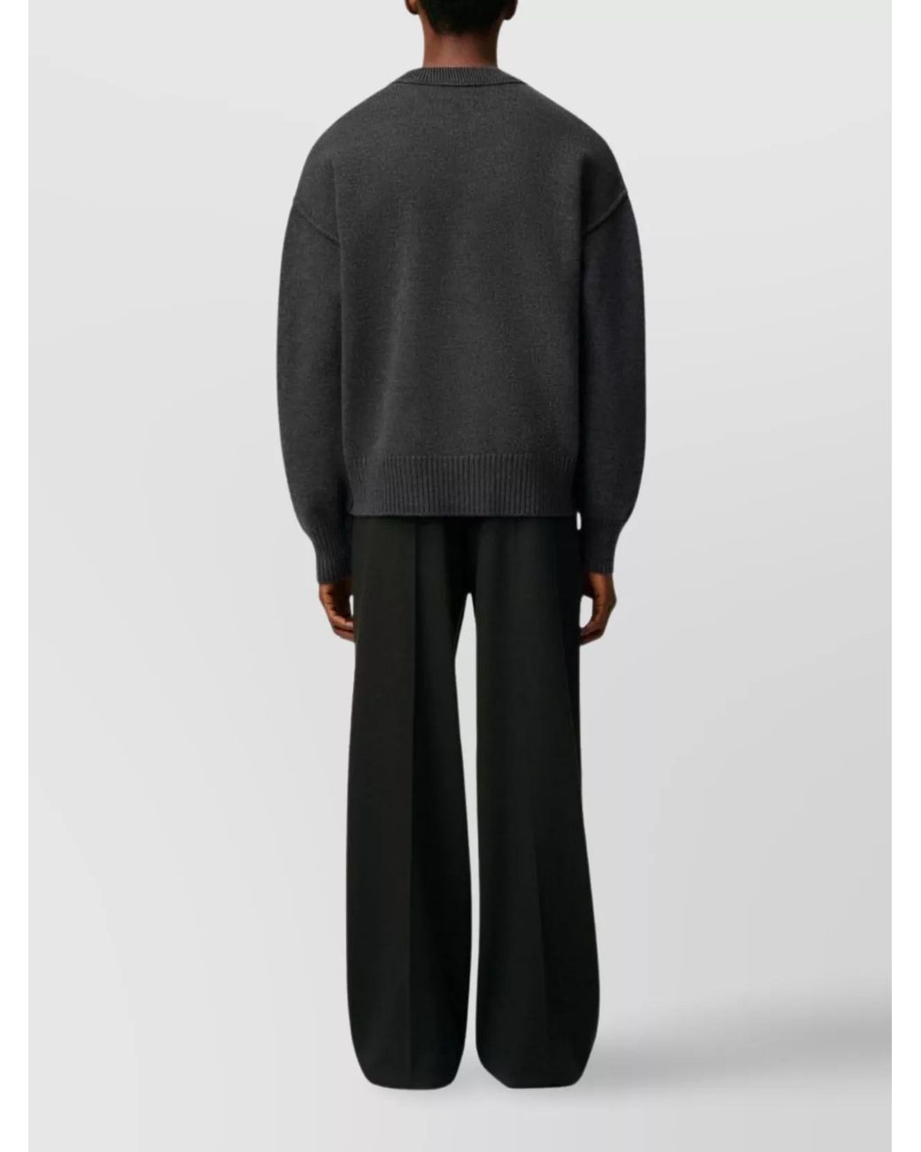 AMI Black Wool Ribbed Crewneck Sweater for men