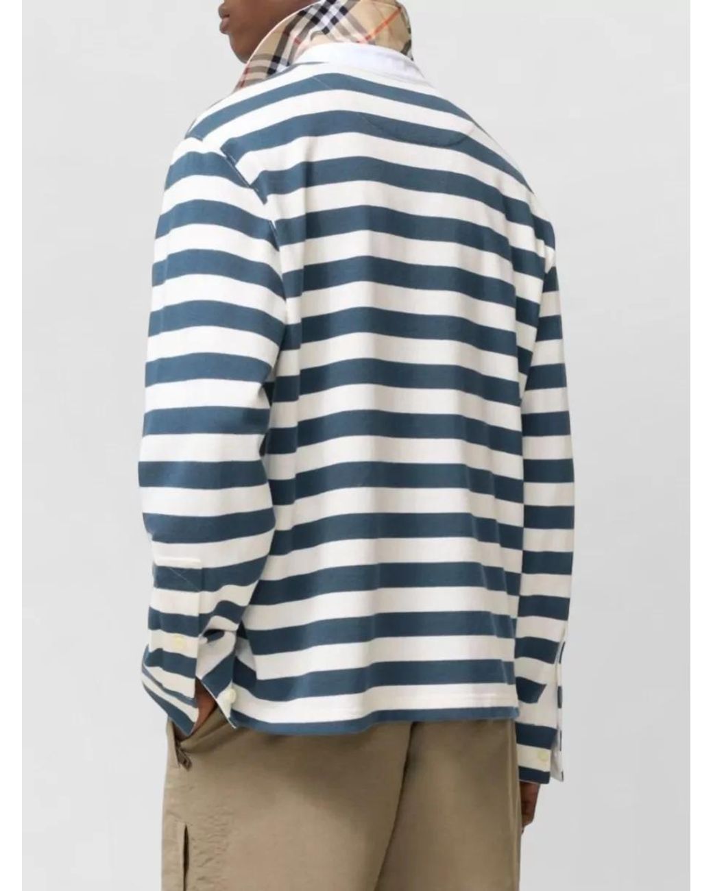 Burberry Blue Apos;S Striped Cotton Rugby Polo Shirt for men