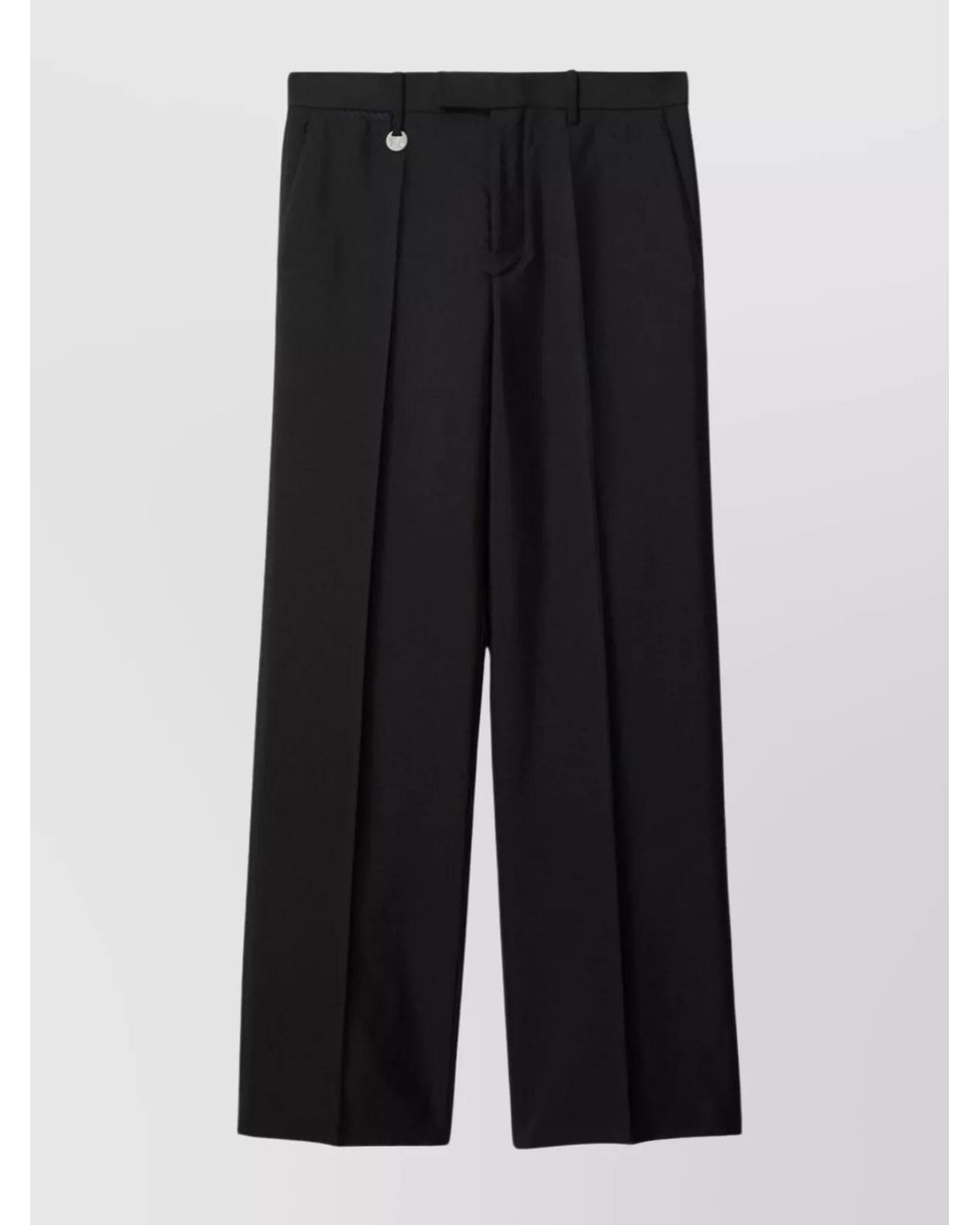 Burberry Black Wool Silk Blend Mid-Rise Wide-Leg Trousers for men