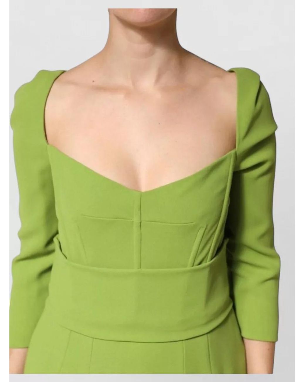 Dolce & Gabbana Green Silk Sweetheart Neckline Midi Dress