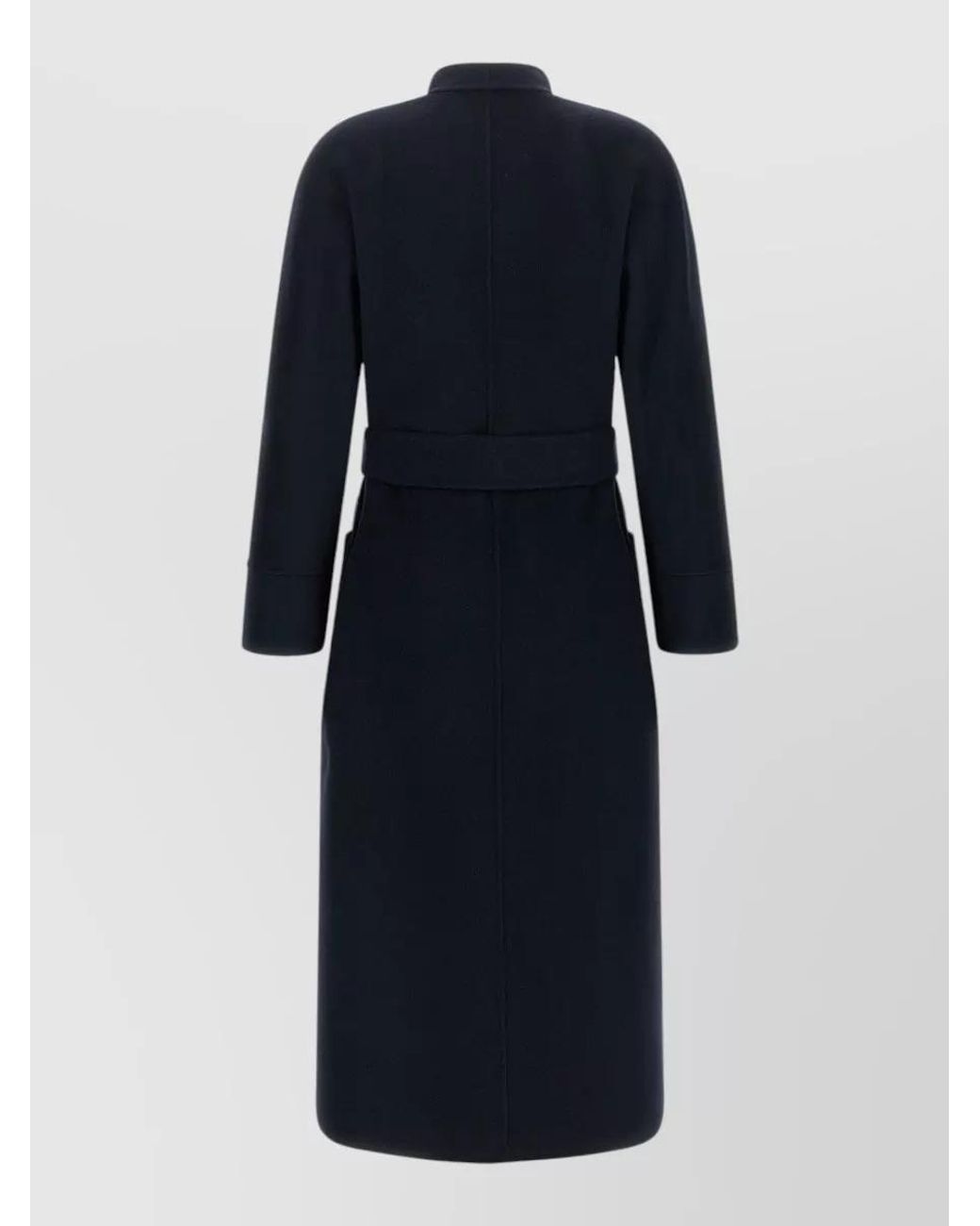 Max Mara Blue Wool Reversible Belted Coat
