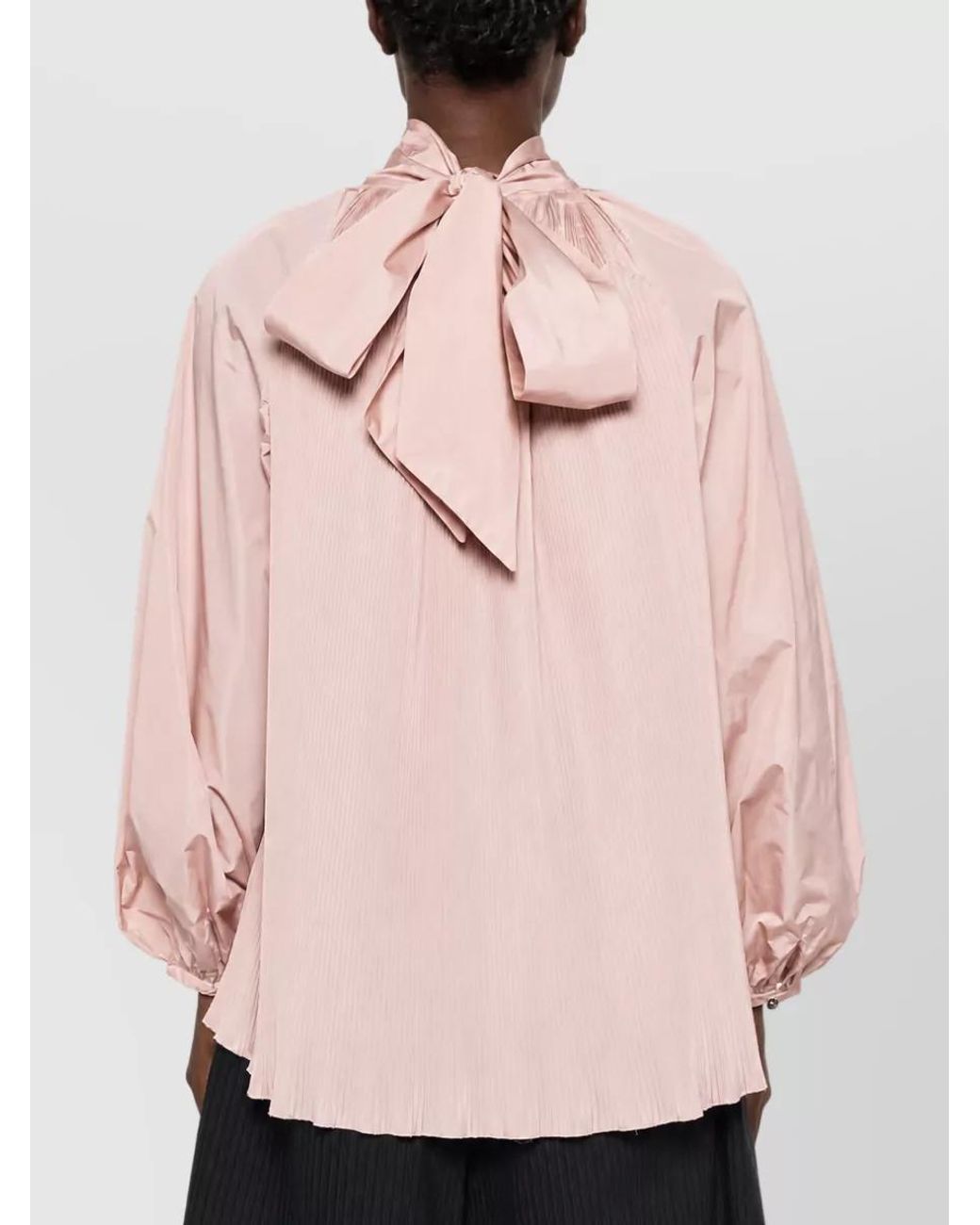 Max Mara Pink Silk Blend Pleated High Neck Long Sleeve Blouse
