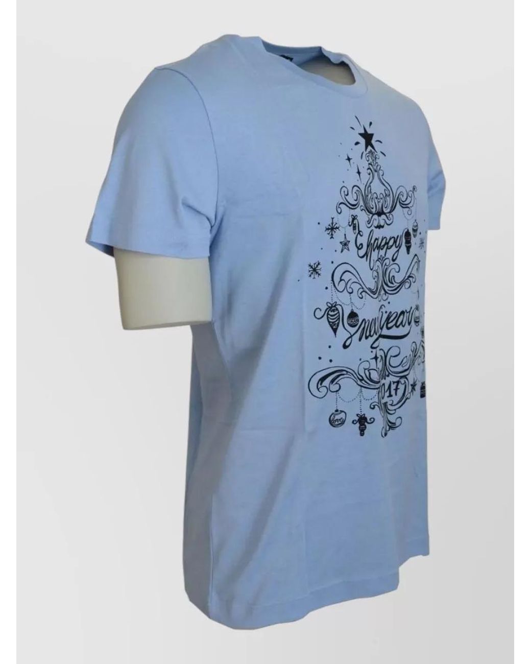Dolce & Gabbana Blue Cotton Printed T-Shirt for men