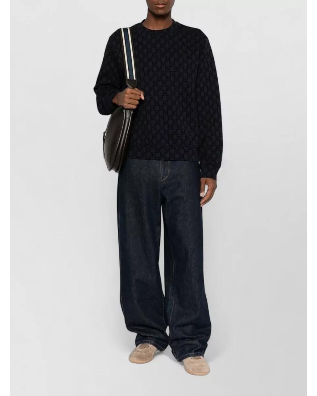 Emporio Armani Black Ribbed Monogram Crew-Neck Sweatshirt for men