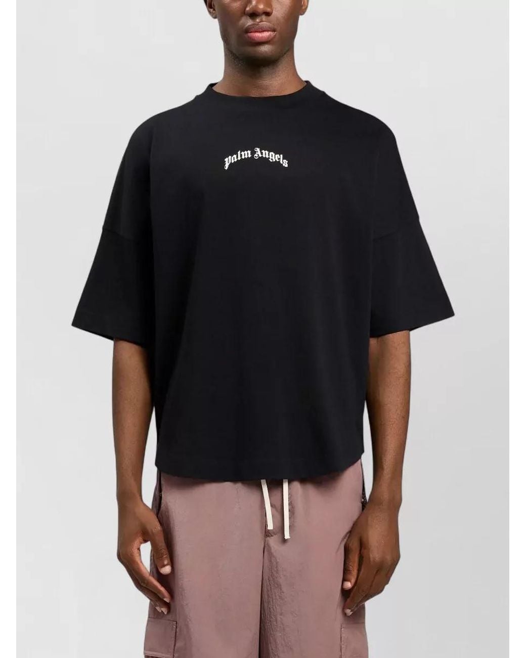 Palm Angels Black Logo Crew Neck T-Shirt Short Sleeves for men