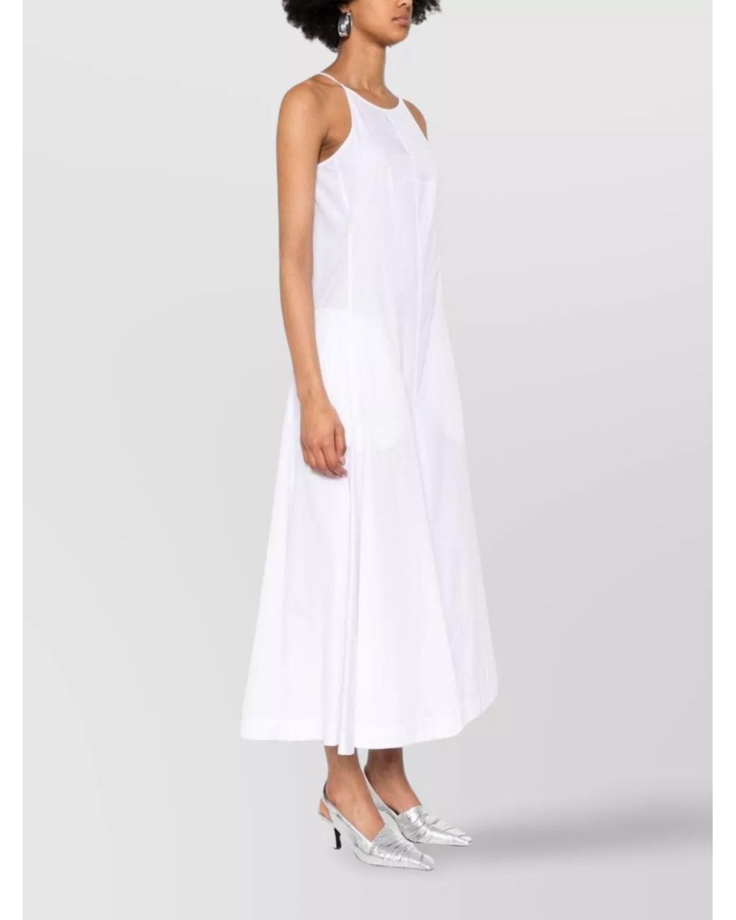 Sportmax White Cotton Sleeveless Flared Midi Dress