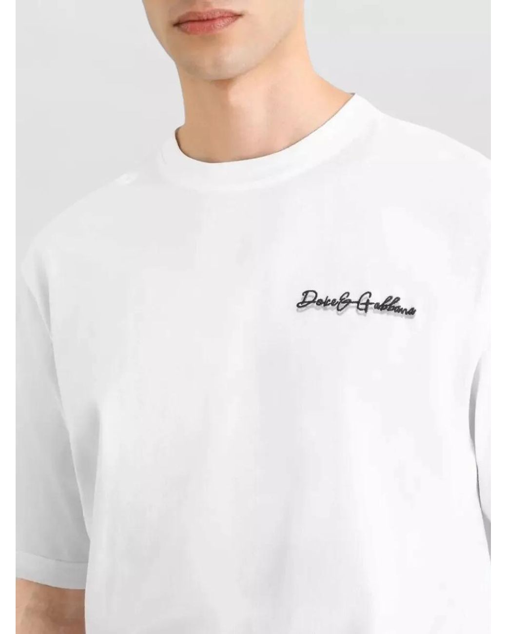 Dolce & Gabbana White Cotton Regular-Fit Crew-Neck Short-Sleeve T-Shirt for men