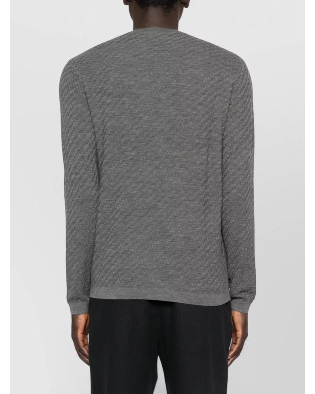Emporio Armani Gray Virgin Wool Textured-Knit Crewneck Sweater for men