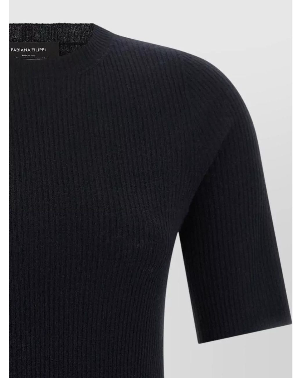 Fabiana Filippi Black Silk Cashmere Ribbed Short Sleeve Knit Top