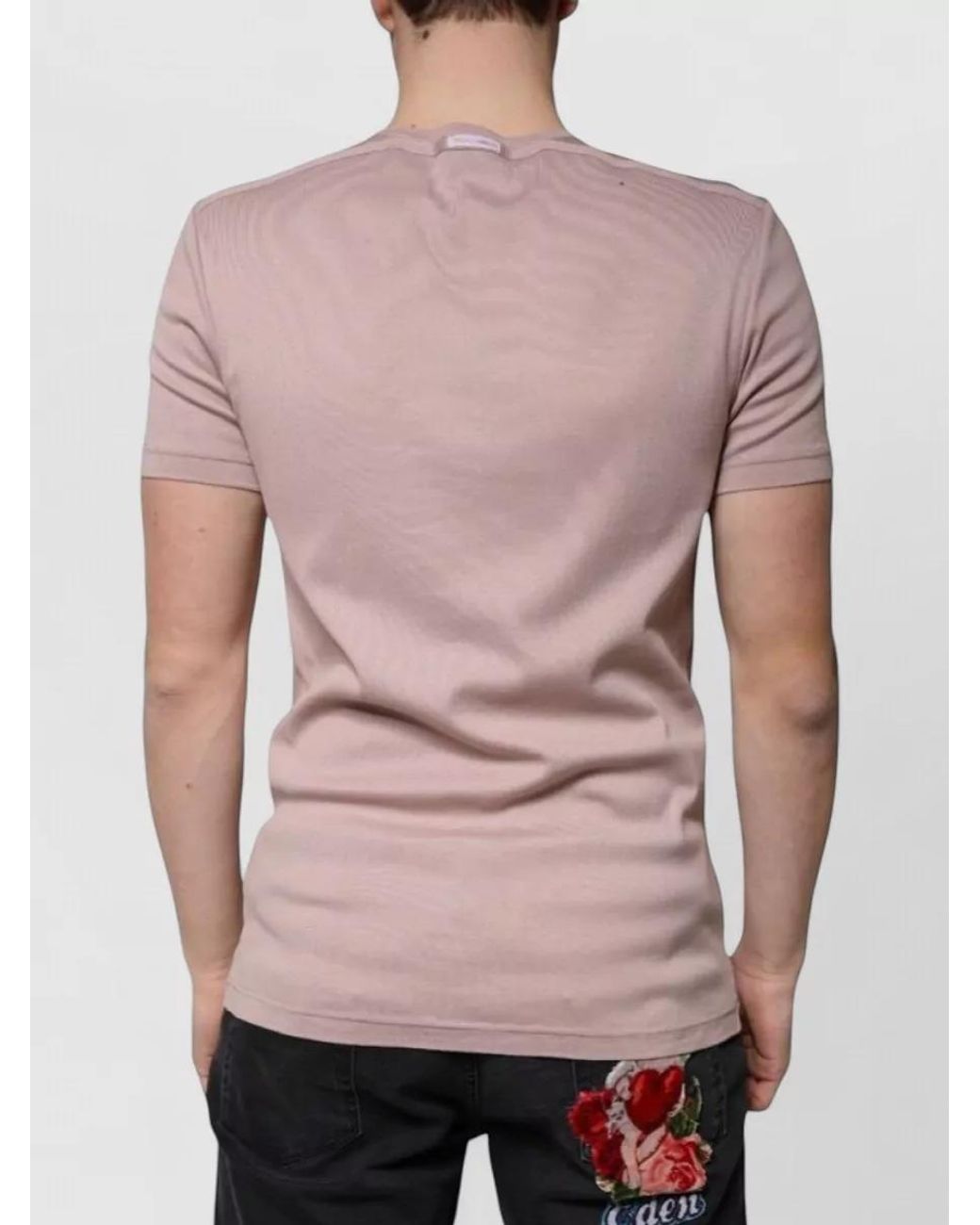 Dolce & Gabbana Pink Ribbed Slim-Fit Cotton T-Shirt for men
