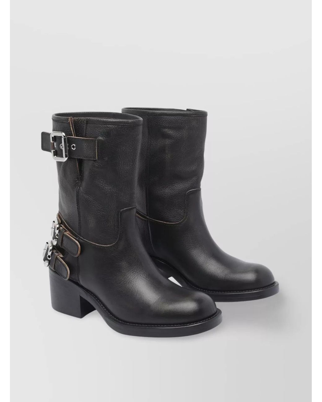 Chloé Black Leather Buckled Ankle Boots