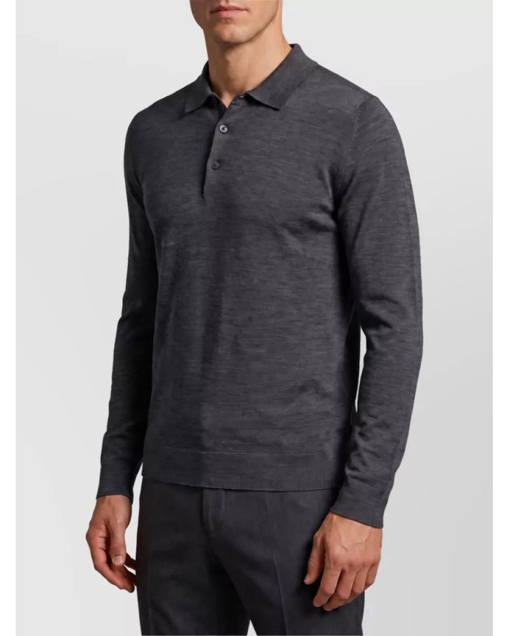 John Smedley Blue Merino Wool Fine-Knit Long-Sleeve Polo Shirt for men