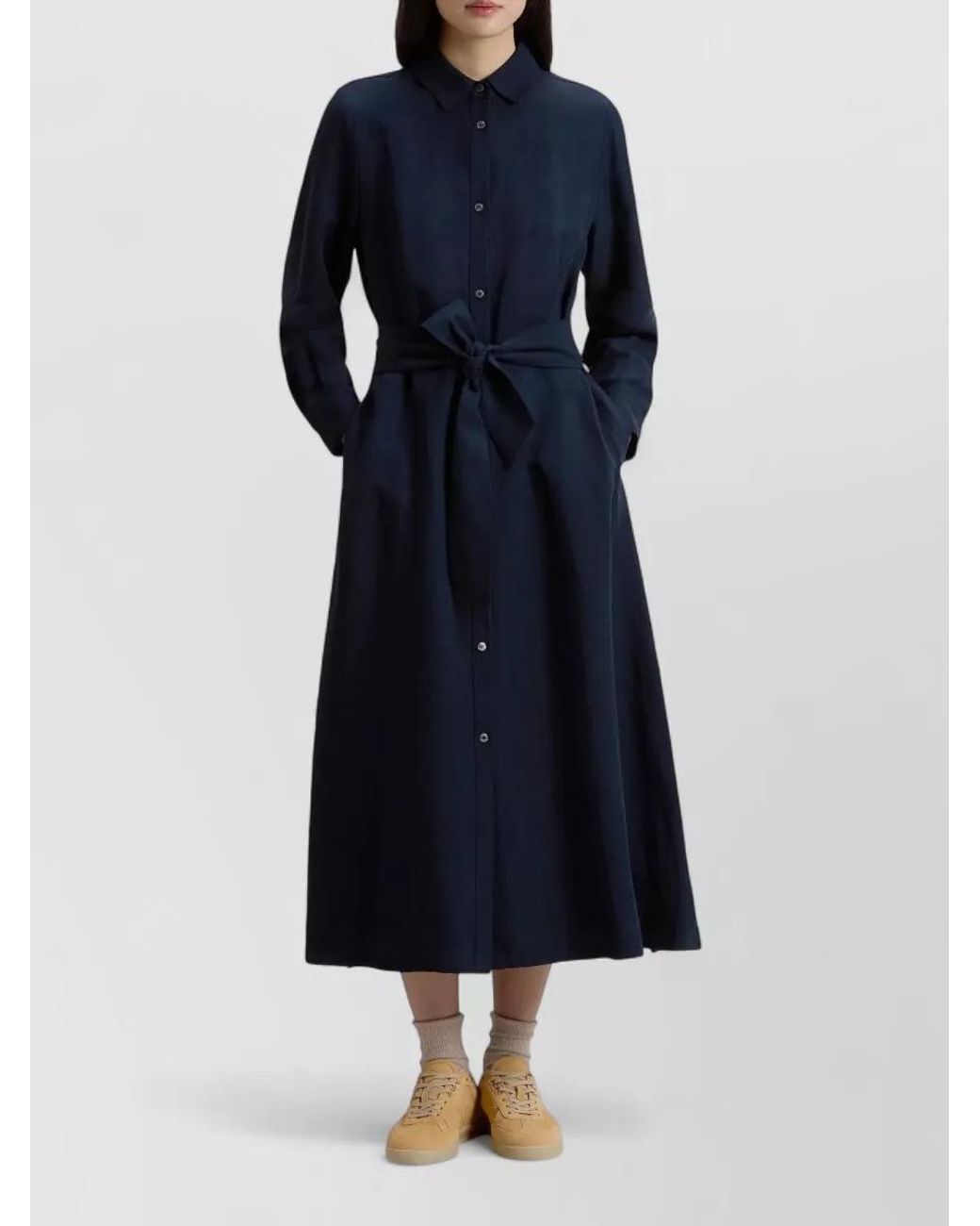 Woolrich Blue Belted Shirt Midi Dress