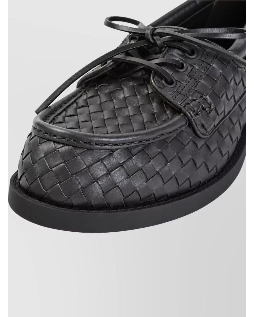 Bottega Veneta Black Leather Intrecciato Boat Shoes for men