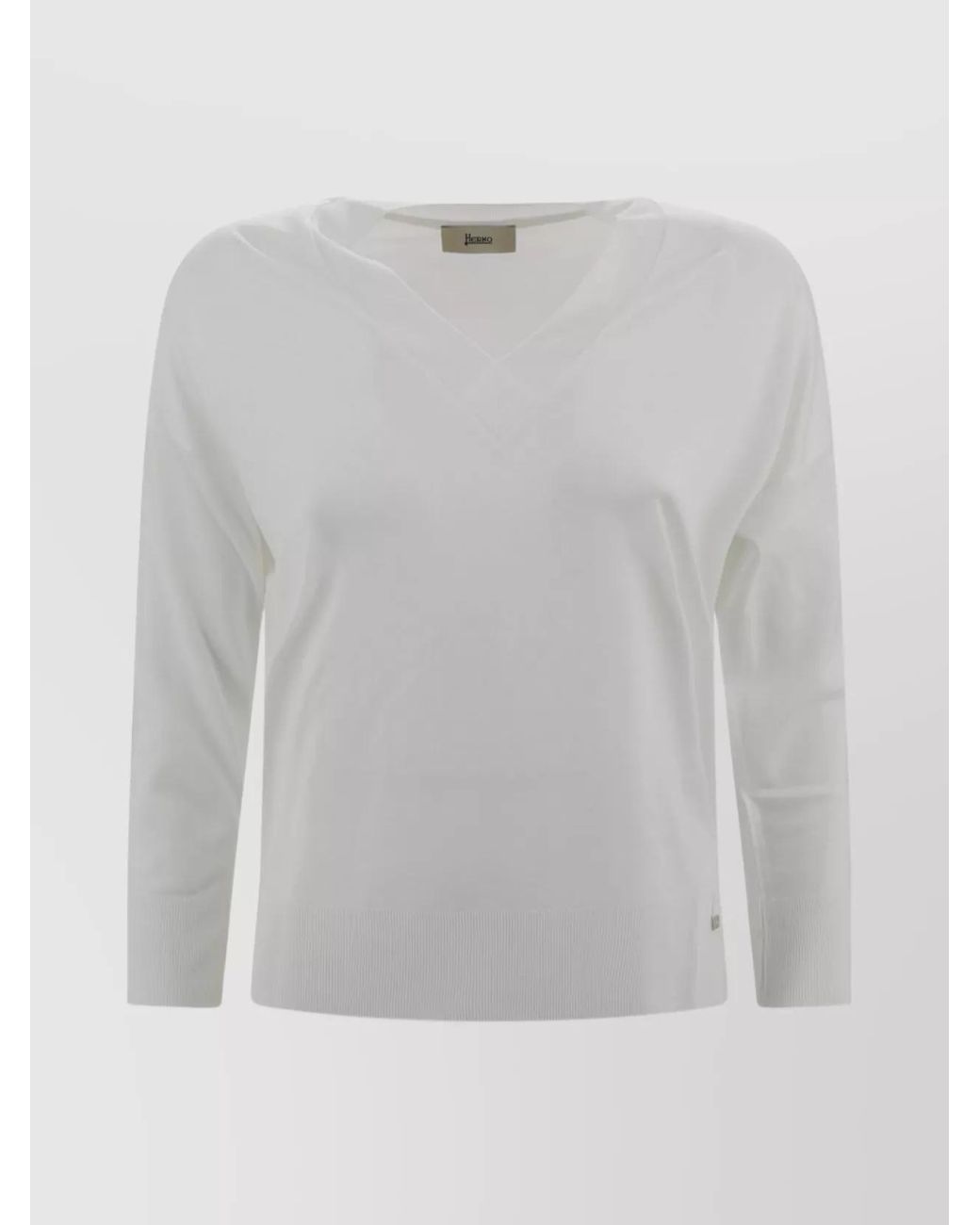 Herno Gray Ribbed V-Neck Relaxed-Fit Jumper