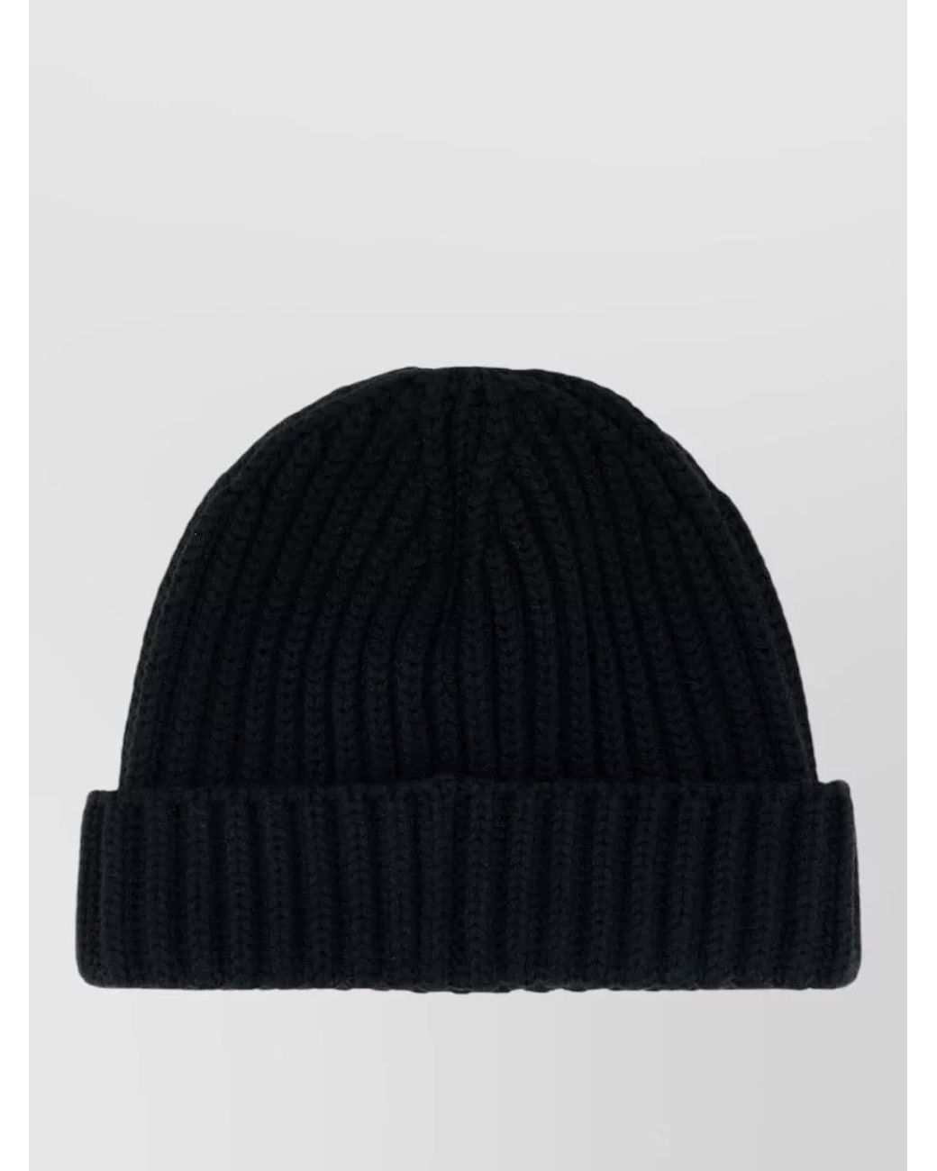 Prada Black Wool Beanie Hat Folded Brim Ribbed Design for men