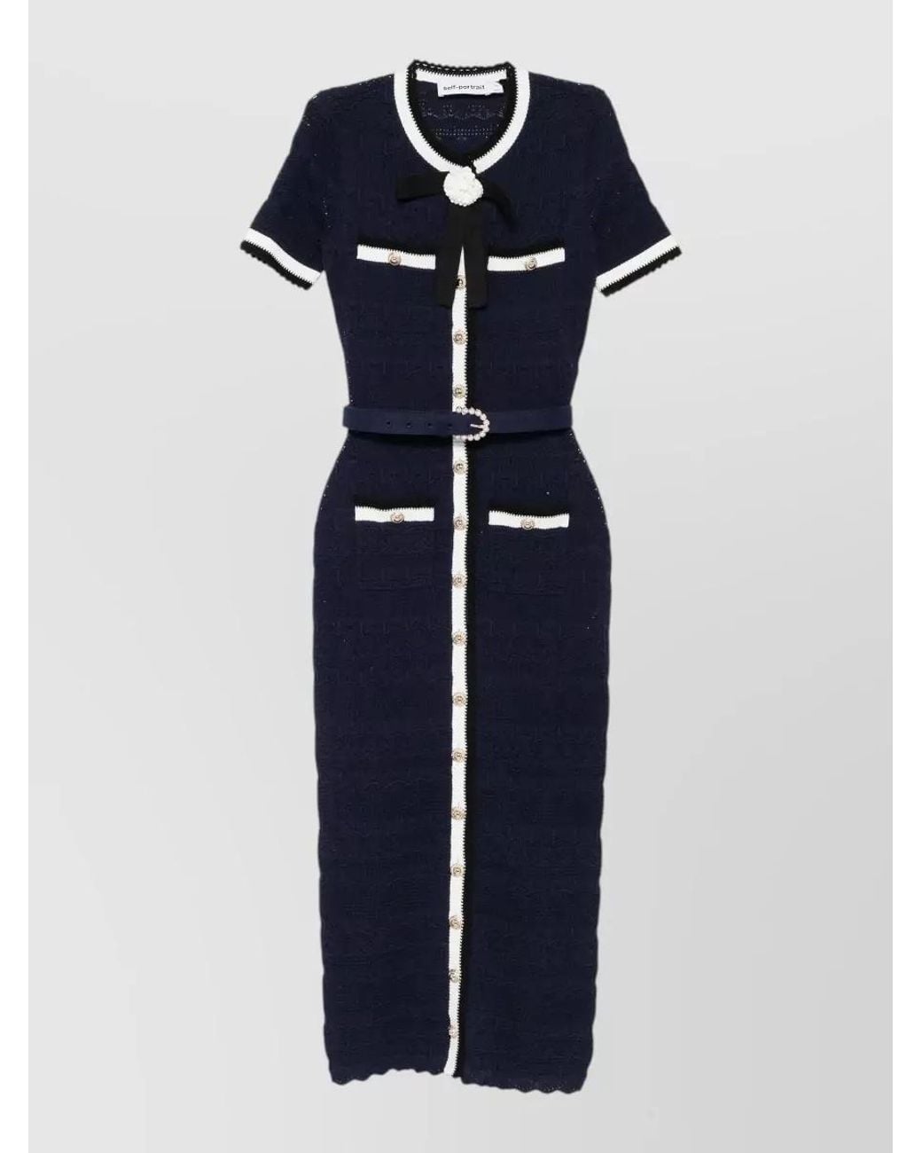 Self-Portrait Blue Pointelle Knit Midi Dress