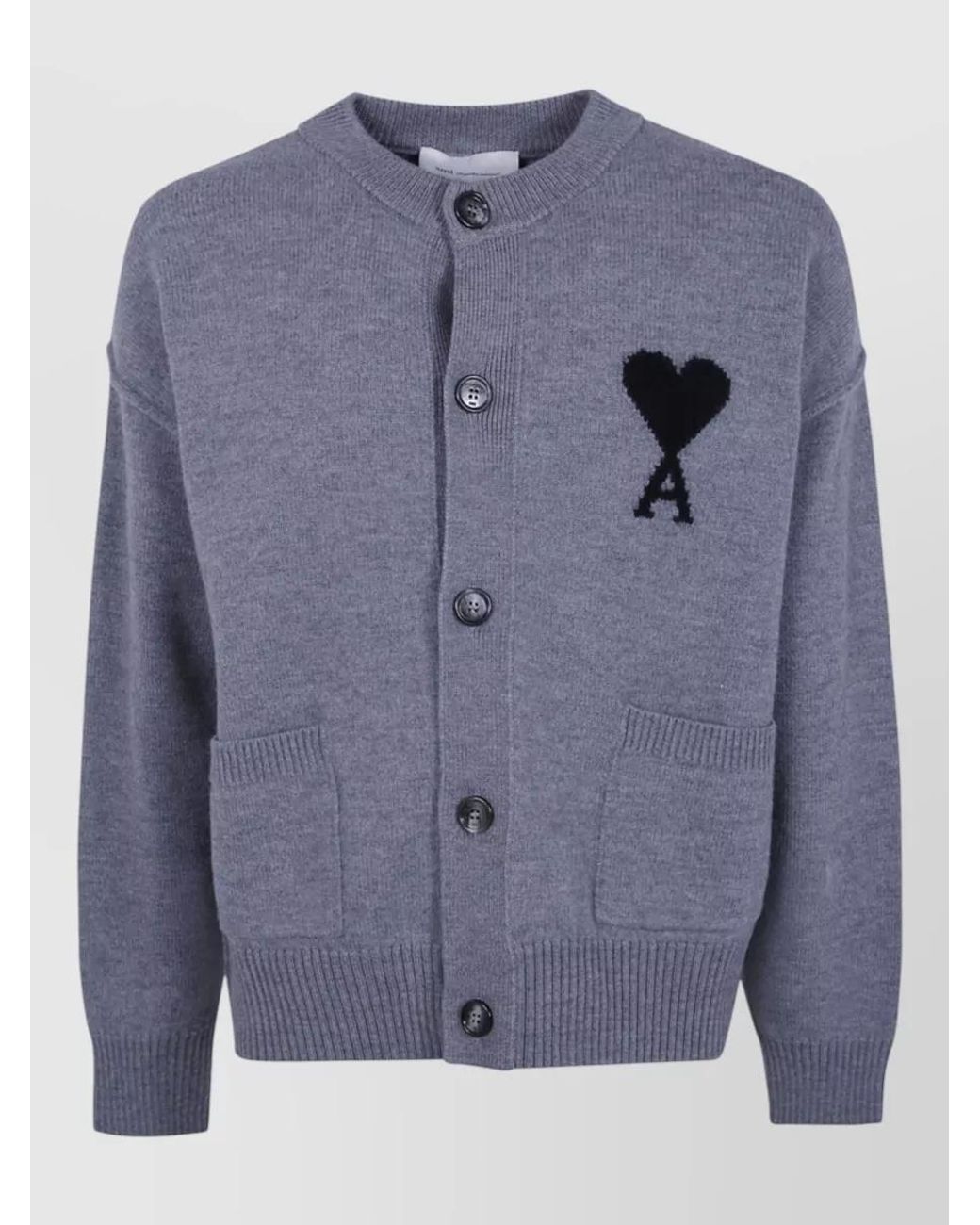 AMI Blue Wool Crewneck Cardigan for men