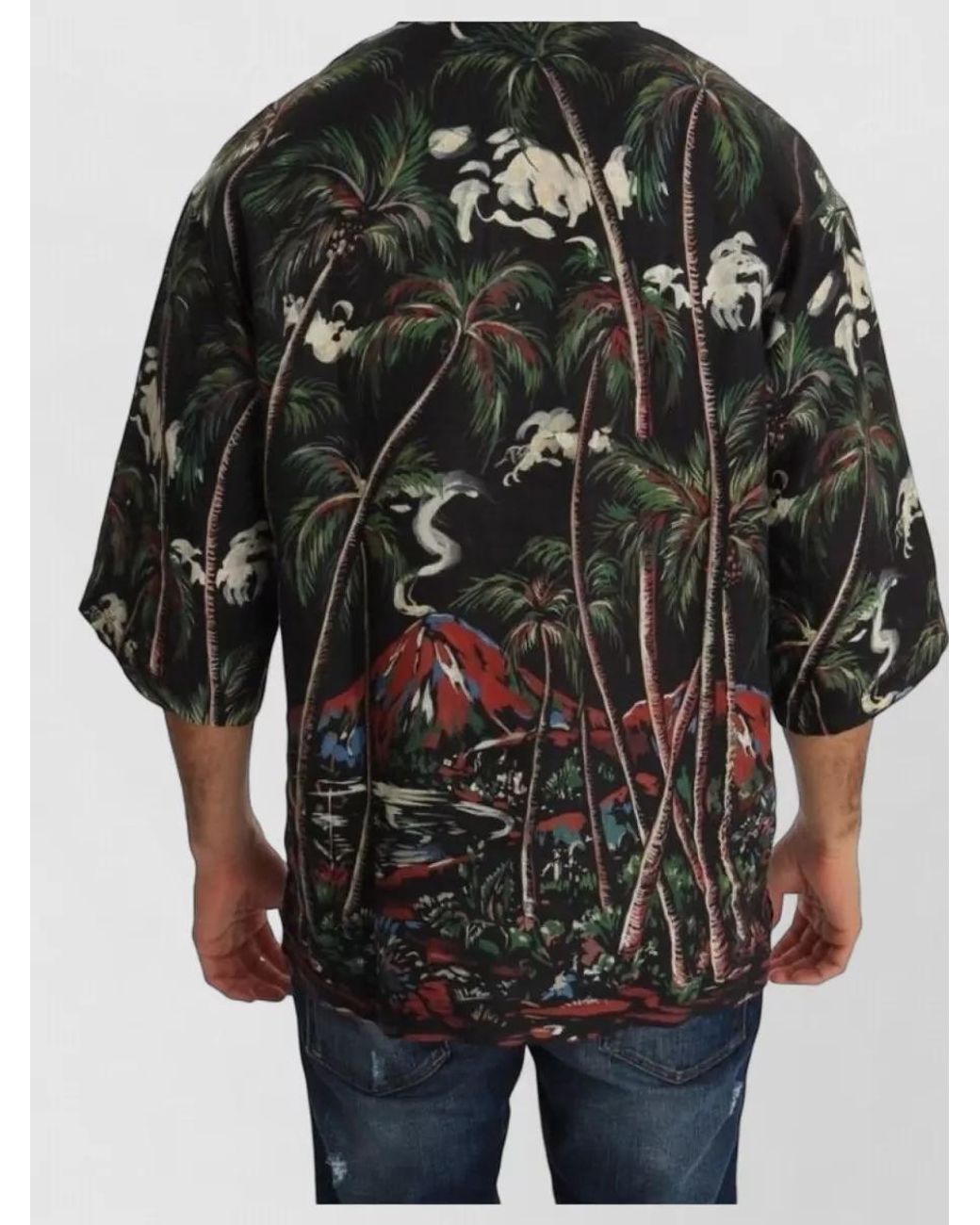 Dolce & Gabbana Black Printed Linen Short-Sleeve Polo Shirt for men