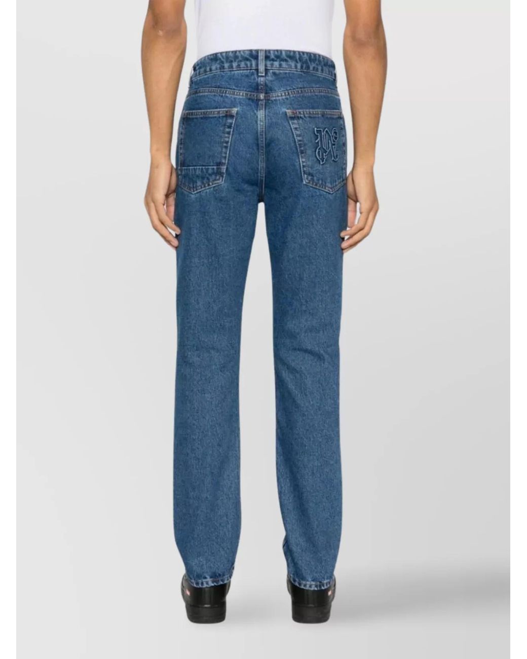 Palm Angels Blue Denim Monogram Straight-Leg Jeans for men