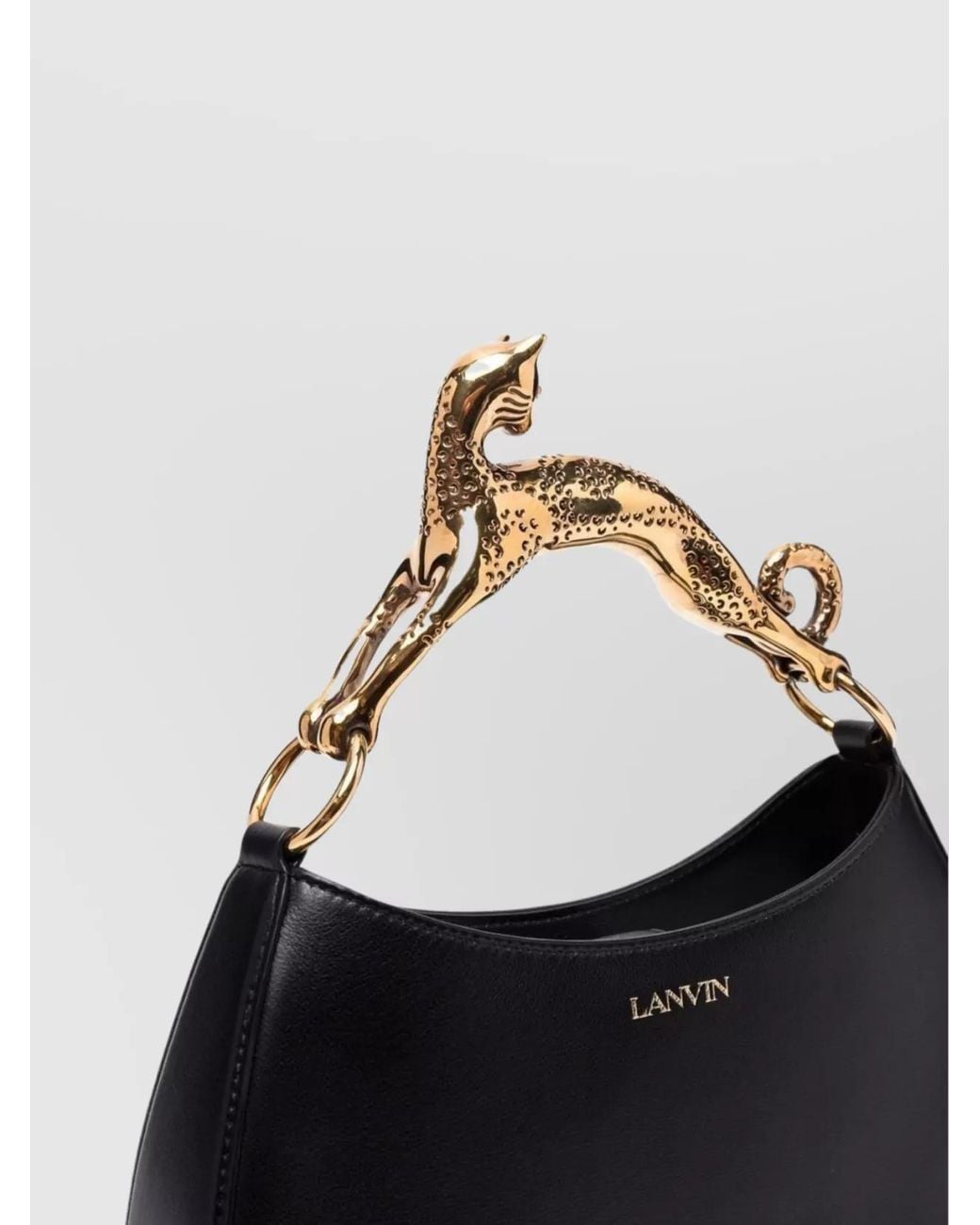 Lanvin Black Hobo Cat Small Leather Shoulder Bag