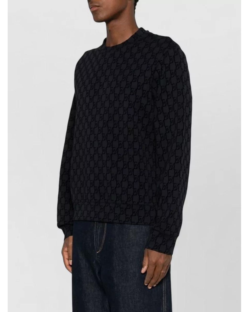 Emporio Armani Black Ribbed Monogram Crew-Neck Sweatshirt for men
