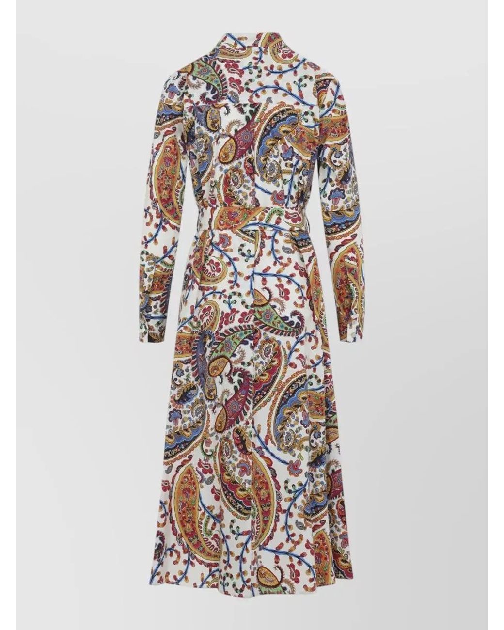 Etro White Cotton Paisley-Print Belted Midi Shirt Dress