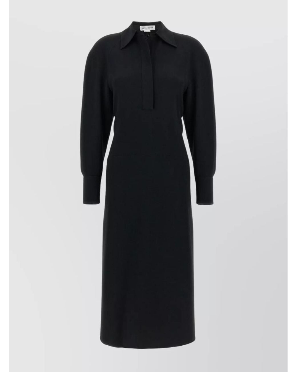 Victoria Beckham Black Long Sleeve Polo Collar Midi Dress