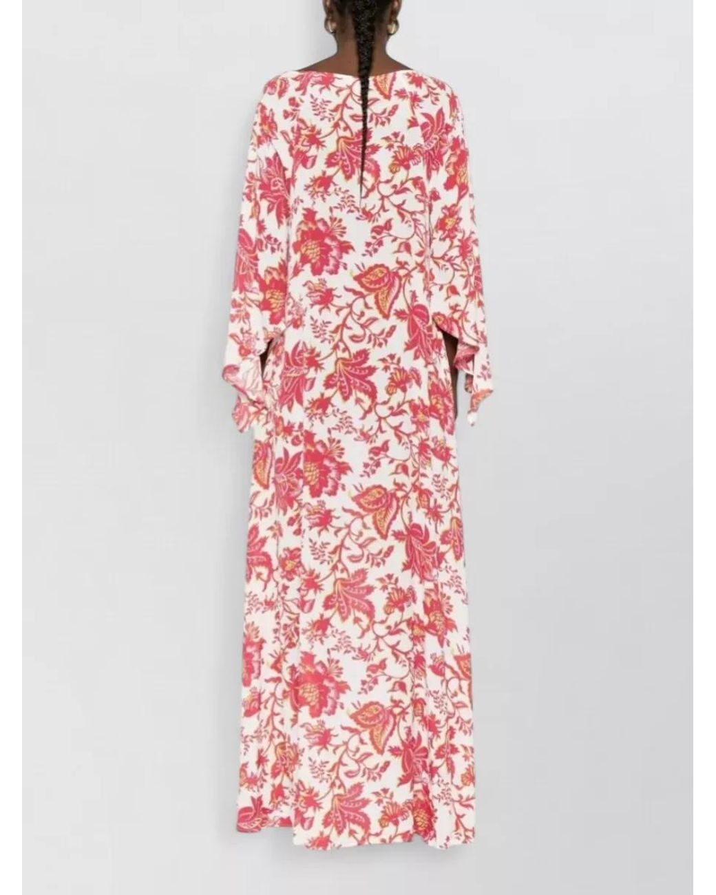 Etro Red Floral-Print Long-Sleeve Maxi Dress