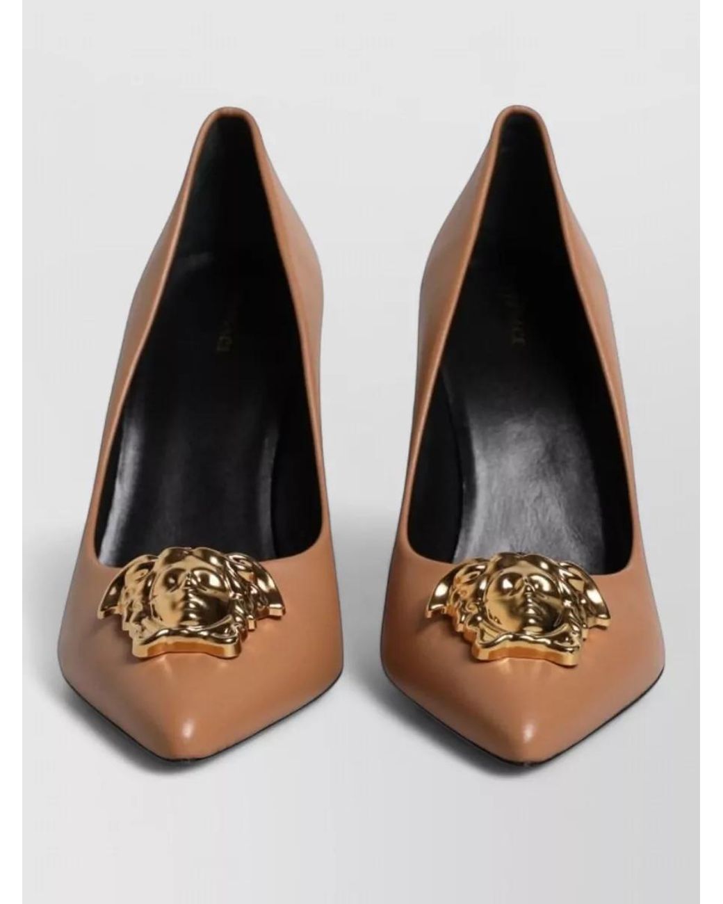 Versace Black Leather Logo-Plaque Pumps