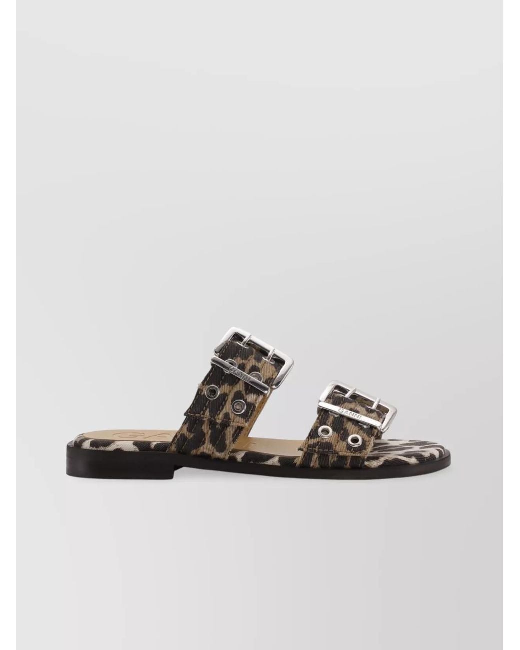 Ganni Multicolor Denim Leopard-Print Sandals