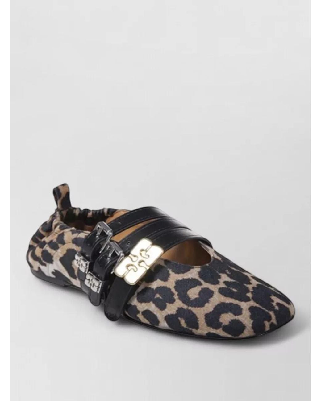 Ganni Black Animal-Print Ballet Flats